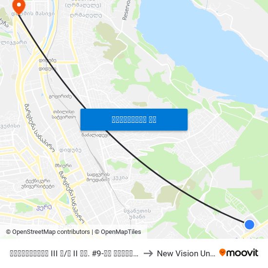ვაზისუბნის III მ/რ II კვ. #9-ის მოპირდაპირედ - 4037 to New Vision University map