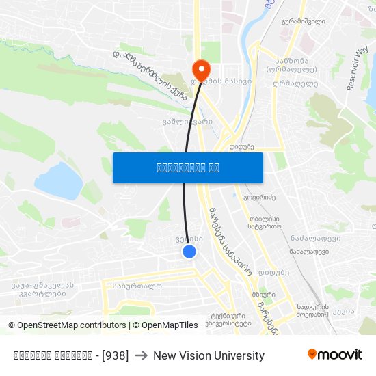ჟვანიას მოედანი - [938] to New Vision University map
