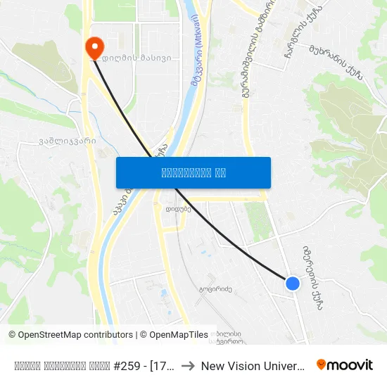 ცოტნე დადიანის ქუჩა #259 - [1735] to New Vision University map