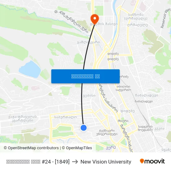 ბახტრიონის ქუჩა #24 - [1849] to New Vision University map