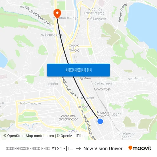 წინამძღვრიშვილის ქუჩა #121 - [1984] to New Vision University map