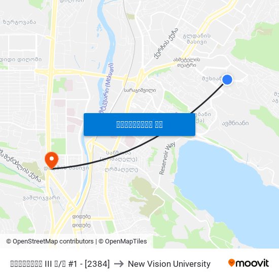 მუხიანის III მ/რ #1  - [2384] to New Vision University map