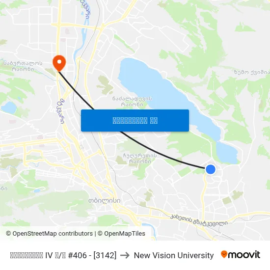 ვარკეთილი IV მ/რ #406 - [3142] to New Vision University map