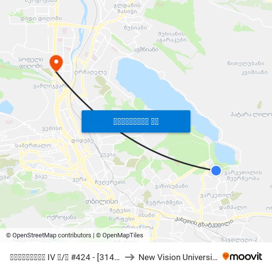 ვარკეთილი IV მ/რ #424 - [3144] to New Vision University map