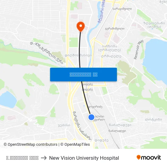 დ.ბაქრაძის ქუჩა to New Vision University Hospital map