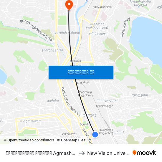 აღმაშენებლის გამზირი Agmashenebeli Ave.-  Id:2786 to New Vision University Hospital map