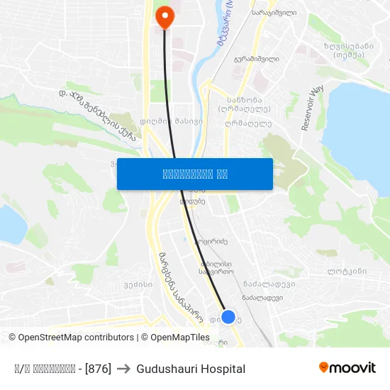 მ/ს წერეთელი - [876] to Gudushauri Hospital map