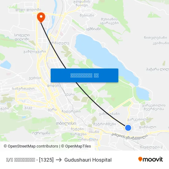 მ/ს ვარკეთილი - [1325] to Gudushauri Hospital map
