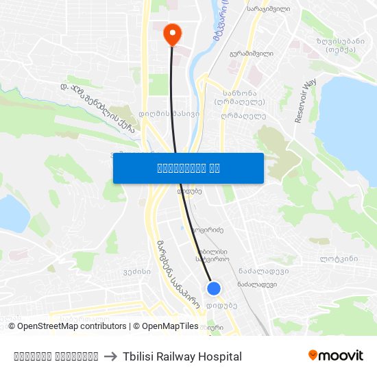 დიდუბის პანთეონი to Tbilisi Railway Hospital map