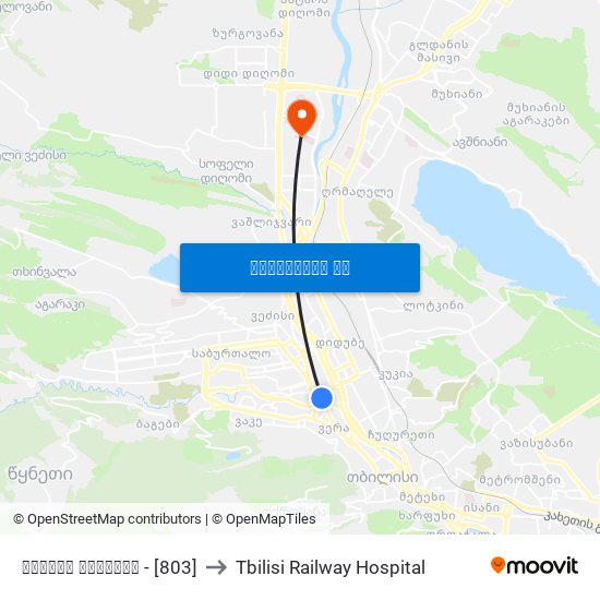 გმირთა მოედანი - [803] to Tbilisi Railway Hospital map