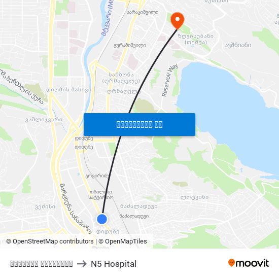 დიდუბის პანთეონი to N5 Hospital map