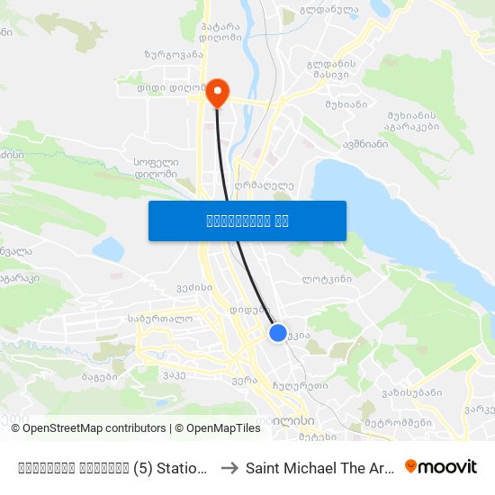 სადგურის მოედანი (5) Station Square (5) - Id:3076 to Saint Michael The Archangel Hospital map