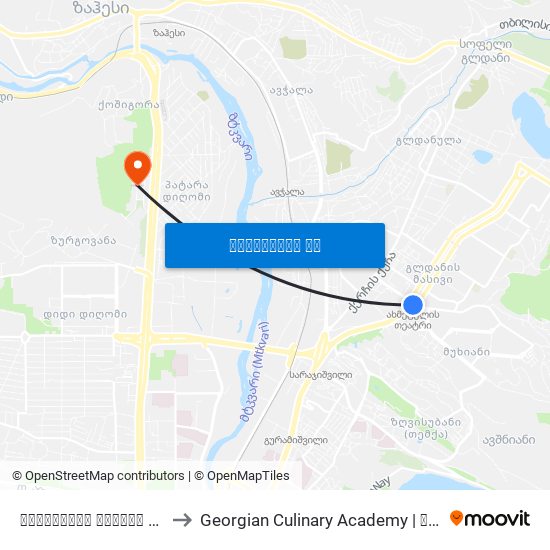 ახმეტელის თეატრი  / Akhmeteli Theater to Georgian Culinary Academy | საქართველოს კულინარიის აკადემია map