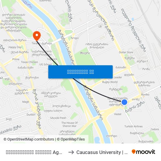 აღმაშენებლის გამზირი Agmashenebeli Ave.-  Id:2786 to Caucasus University | კავკასიის უნივერსიტეტი map