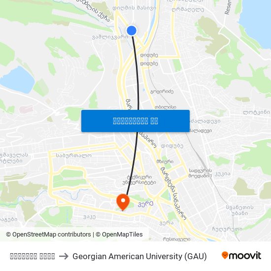 ჩალაძეს ქუჩა to Georgian American University (GAU) map