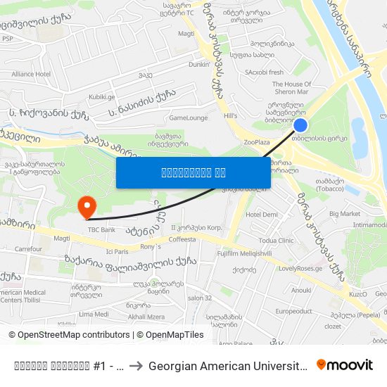 გმირთა მოედანი #1 - [811] to Georgian American University (GAU) map