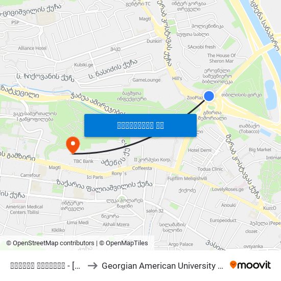 გმირთა მოედანი - [803] to Georgian American University (GAU) map