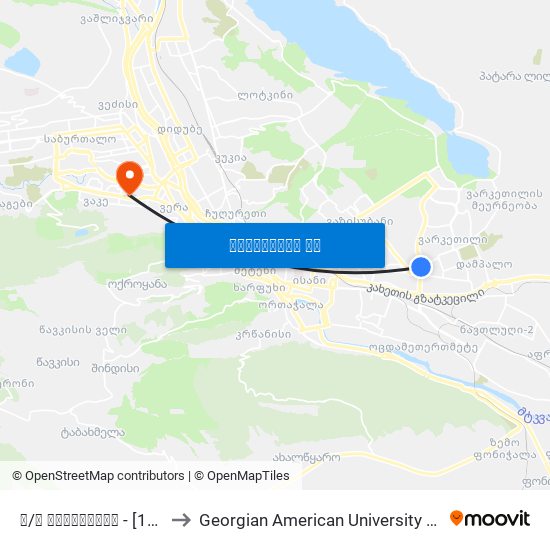 მ/ს ვარკეთილი - [1325] to Georgian American University (GAU) map