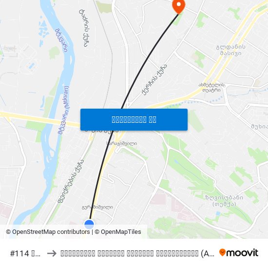 #114 საჯარო სკოლა to აკადემიის შინაგან საქმეთა სამინისტროს (Academy Of the Ministry Of Internal Affairs) map
