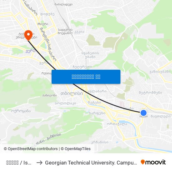 ისანი / Isani to Georgian Technical University. Campus 1 map