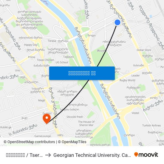 წერეთელი / Tsereteli to Georgian Technical University. Campus 1 map