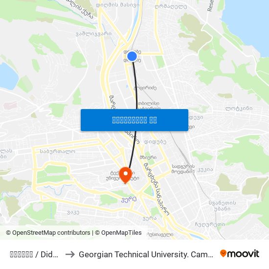 დიდუბე / Didube to Georgian Technical University. Campus 1 map