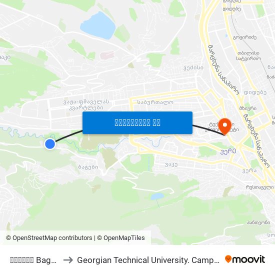 ბაგები Bagebi to Georgian Technical University. Campus 1 map