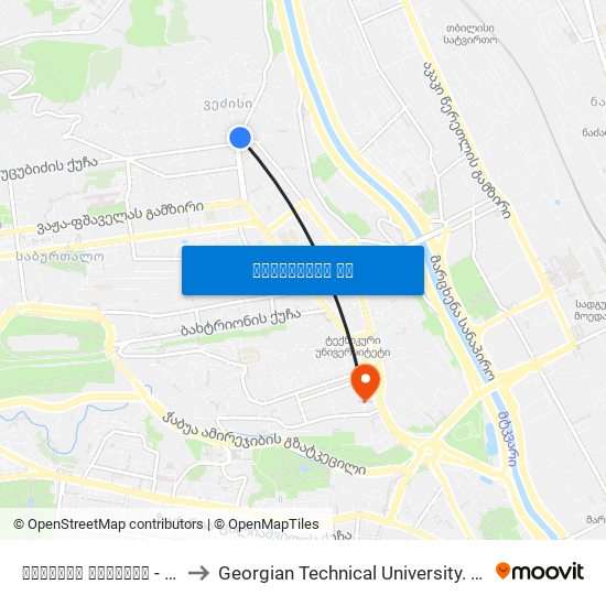 ჟვანიას მოედანი - [1163] to Georgian Technical University. Campus 1 map