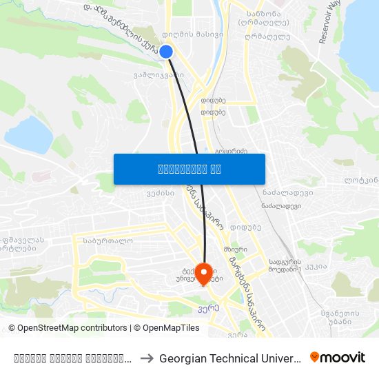 სოფელი დიღმის გადასახვევი - [1174] to Georgian Technical University. Campus 1 map