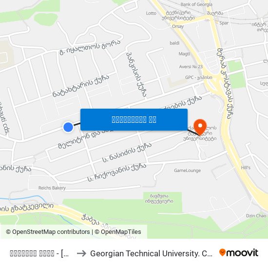 ტეხურას ქუჩა - [1349] to Georgian Technical University. Campus 1 map