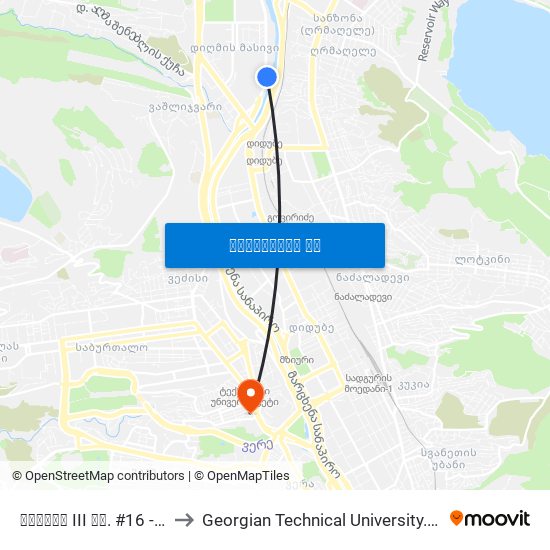 დიღომი III კვ. #16 - [3303] to Georgian Technical University. Campus 1 map