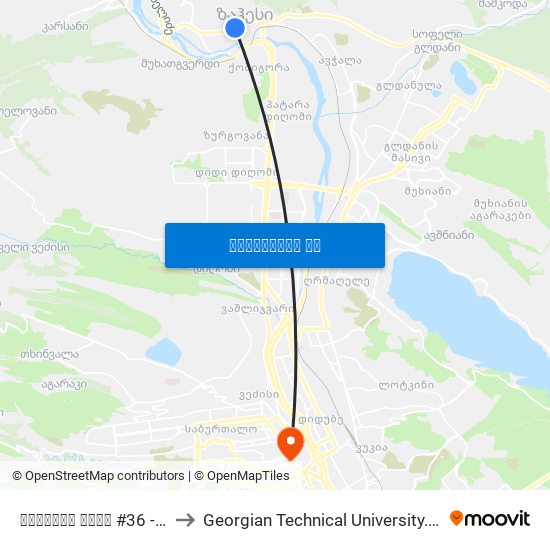 ავჭალის ქუჩა #36 - [3556] to Georgian Technical University. Campus 1 map