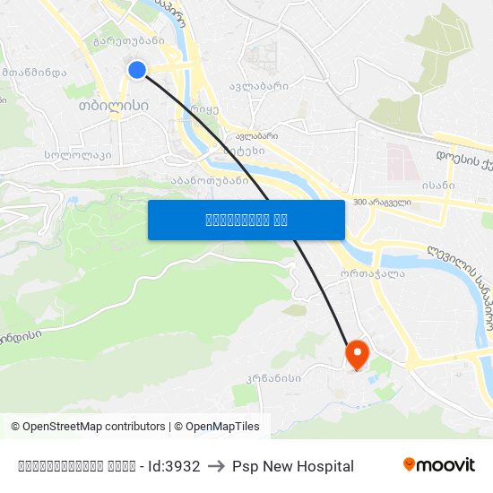 ბარათაშვილის ქუჩა - Id:3932 to Psp New Hospital map