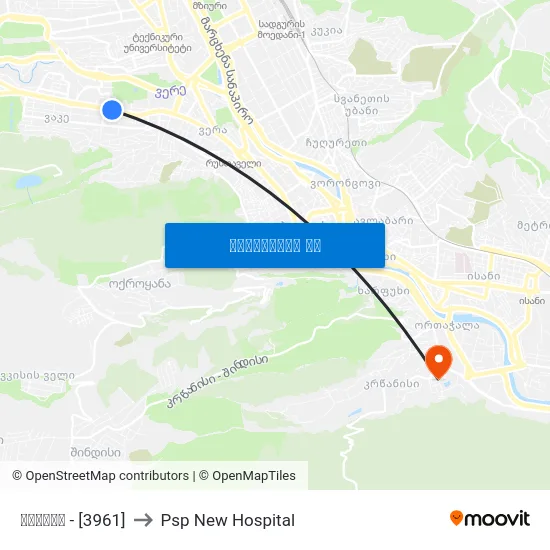 მზიური - [3961] to Psp New Hospital map