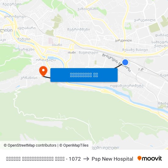 გრიგოლ ლორთქიფანიძის ქუჩა - 1072 to Psp New Hospital map
