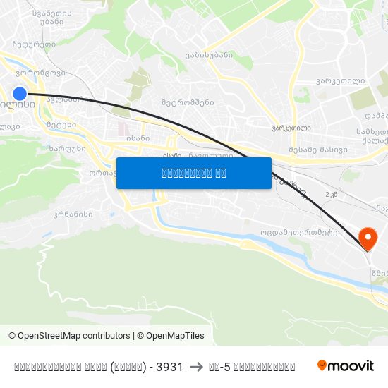 ბარათაშვილის ქუჩა (კონკა) - 3931 to მე-5 საავადმყოფო map