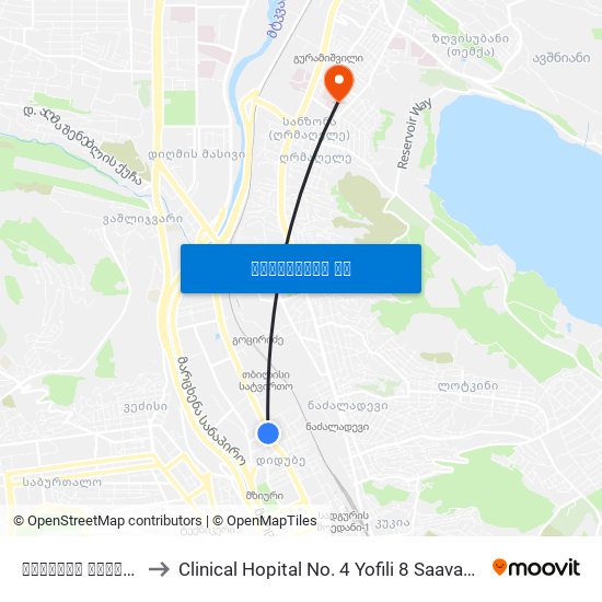 დიდუბის პანთეონი to Clinical Hopital No. 4 Yofili 8 Saavadmyofo map