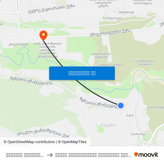 წყნეთის გზატკეცილი #25 - [1399] to ივანე ჯავახიშვილის სახელობის თბილისის სახელმწიფო უნივერსიტეტი map
