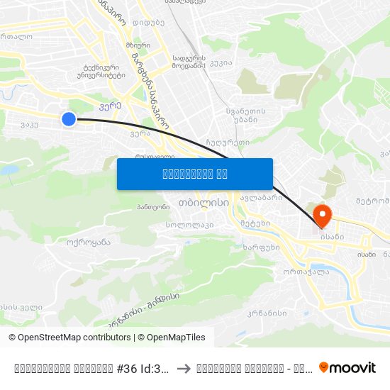 ჭავჭავაძის გამზირი #36 Id:3962 to ჩიჩუების კლინიკა - მზერა map