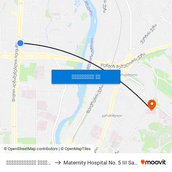 აღმაშენებლის ხეივანი #13 to Maternity Hospital No. 5 III Samshobiaro map