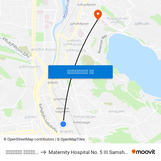 დიდუბის პანთეონი to Maternity Hospital No. 5 III Samshobiaro map