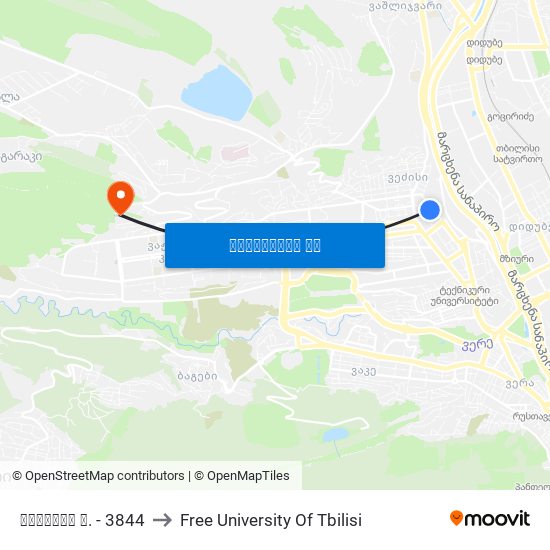ცაგერის ქ. - 3844 to Free University Of Tbilisi map