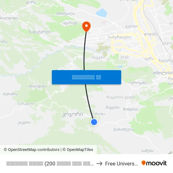 რესტორანი ზარები (200 მეტრის მერე ტაბახმელას მიმართულებით) - 3780 to Free University Of Tbilisi map