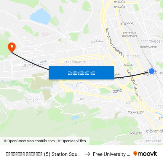 სადგურის მოედანი (5) Station Square (5) - Id:3076 to Free University Of Tbilisi map