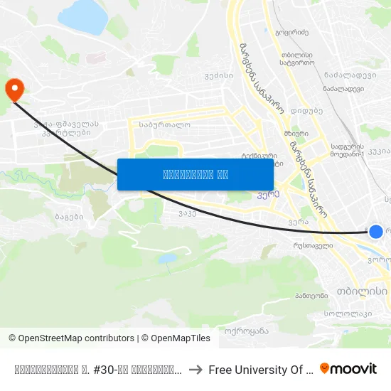 ჯავახიშვილის ქ. #30-ის მიმდებარედ - 3737 to Free University Of Tbilisi map
