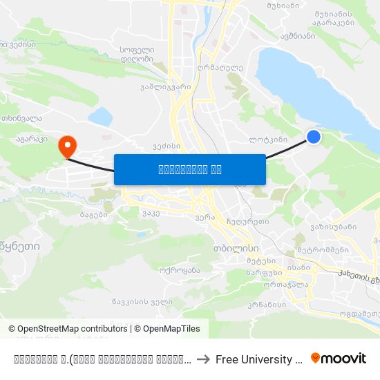 ლიპტოვის ქ.(ჯინო ფერედაიზის მიმართულებით) - 3888 to Free University Of Tbilisi map