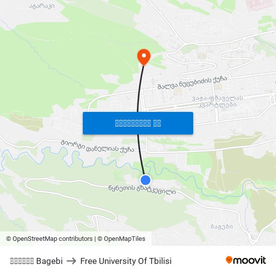 ბაგები Bagebi to Free University Of Tbilisi map