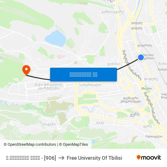დ.ბაქრაძის ქუჩა - [906] to Free University Of Tbilisi map