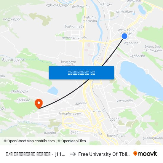 მ/ს ახმეტელის თეატრი - [1119] to Free University Of Tbilisi map