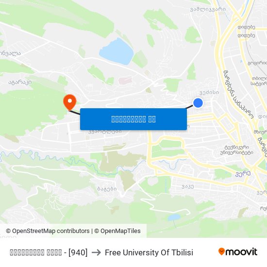 ტაშკენტის ქუჩა - [940] to Free University Of Tbilisi map